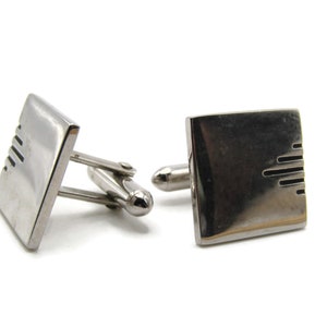 Square And Black Line Design Cuff Links Men&#39;s Jewelry Silver Tone
