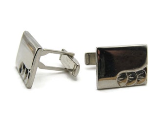 Rectangle Circles Corner Cuff Links Men's Jewelry Silver Tone