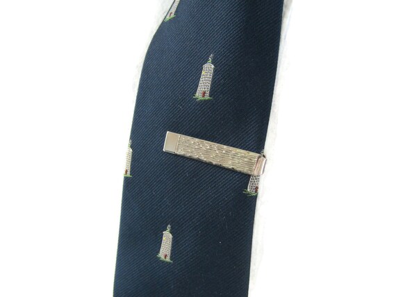 Blue Lighthouse Tie With Textured Tie Clip Tie Ba… - image 2