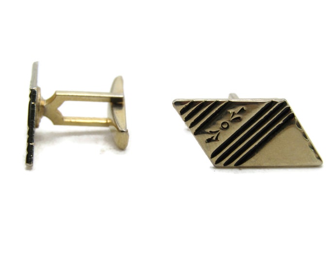 Etched Lines & Floral Motif Cuff Links Gold Tone Men's Jewelry
