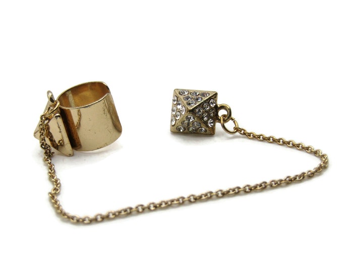 Rhinestone Inlay Pyramid Tie Pin Chain And Cuff Men's Jewelry Gold Tone