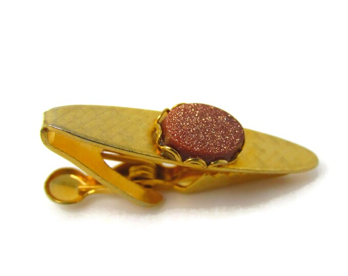 Orange Sparkle Tie Clip Men's Vintage Beautiful Gold Tone Nice Quality