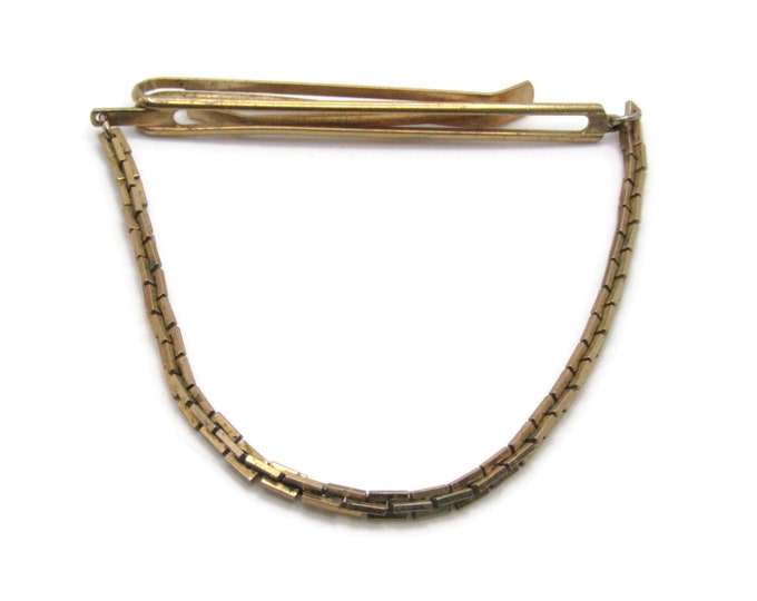 Open Design Tie Bar And Chain Tie Clip Men's Jewelry Gold Tone