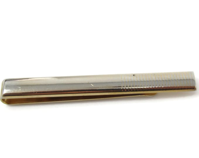 Vertical Stripe End Tie Clip Bar Gold Tone Vintage Men's Jewelry Nice Design