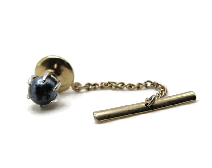 Shiny Dark Green Stone Tie Pin And Chain Men's Jewelry Silver And Gold Tone