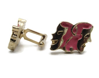 Theater Masks Comedy Tragedy Cuff Links Pink & Gold Tone Men's Jewelry