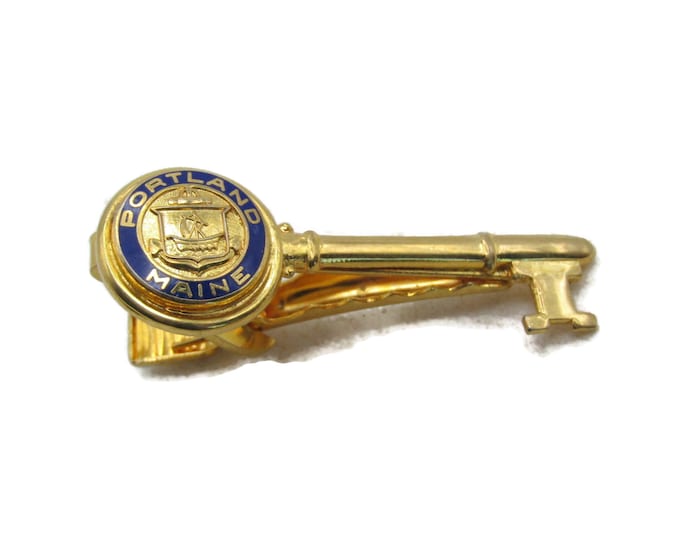 Portland Maine Key Tie Clip Tie Bar Men's Jewelry Gold Tone