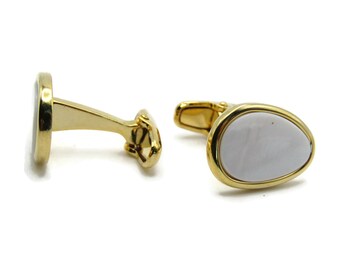 Mother Of Pearl Inlay Oval Cuff Links Men's Jewelry Gold Tone