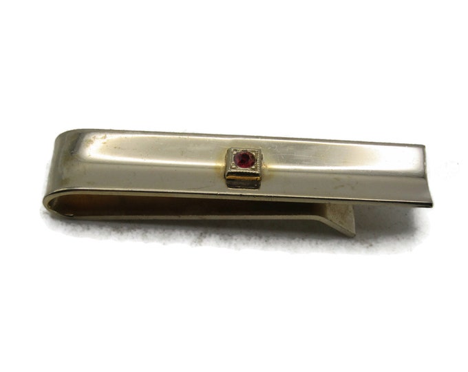 Red Stone Inlay Tie Clip Curved Gold Tone Tie Bar Men's Jewelry