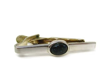 Dark Stone Center Tie Clip Men's Vintage Tie Bar Stunning Design Silver Tone