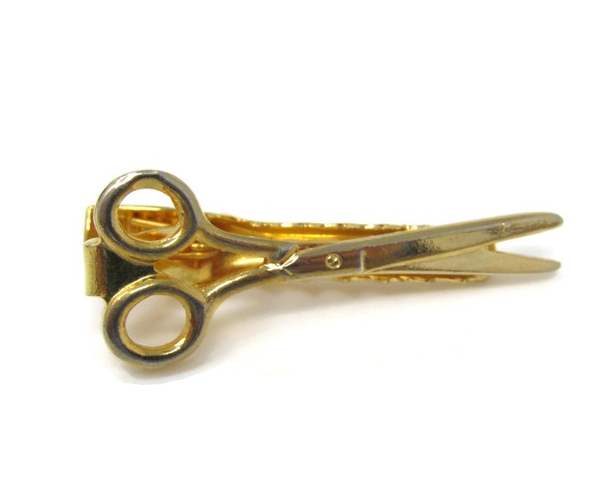 Scissors Tie Bar Clip Vintage Men's Jewelry Gold Tone Nice Design