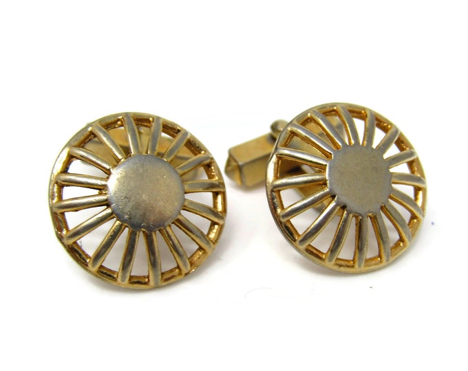 Vintage Cufflinks for Men: Wheel Spoke Excellent Design Gold Tone