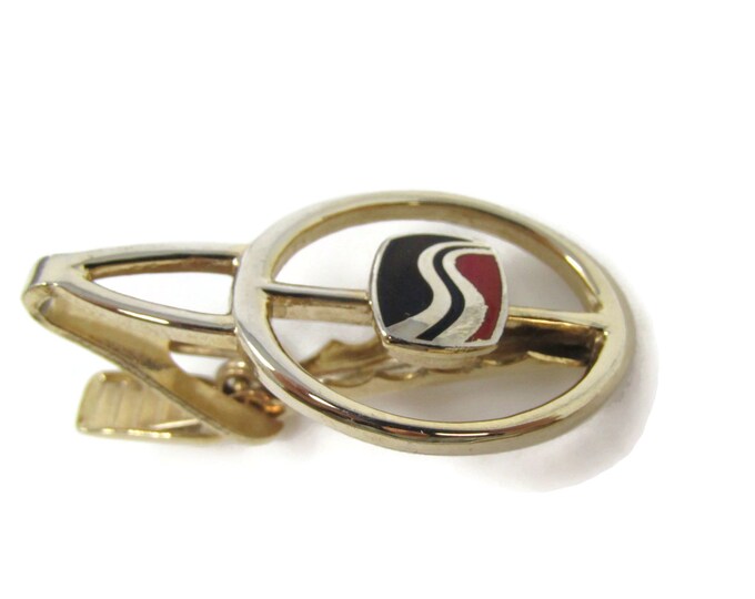 Black Red Road Logo Tie Bar Clip Vintage Gold Tone Stand Out w/ Style Fit In with Class