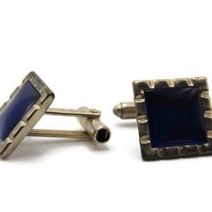 Square Blue Stone Inlay Cuff Links Men&#39;s Jewelry Silver Tone