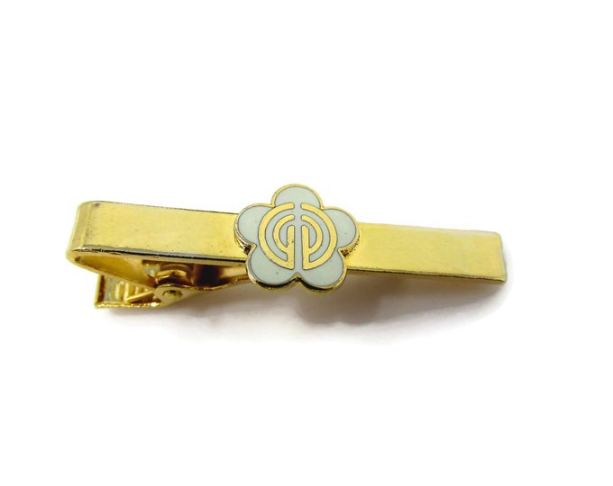 Vintage Tie Clip Tie Bar: White Flower Logo