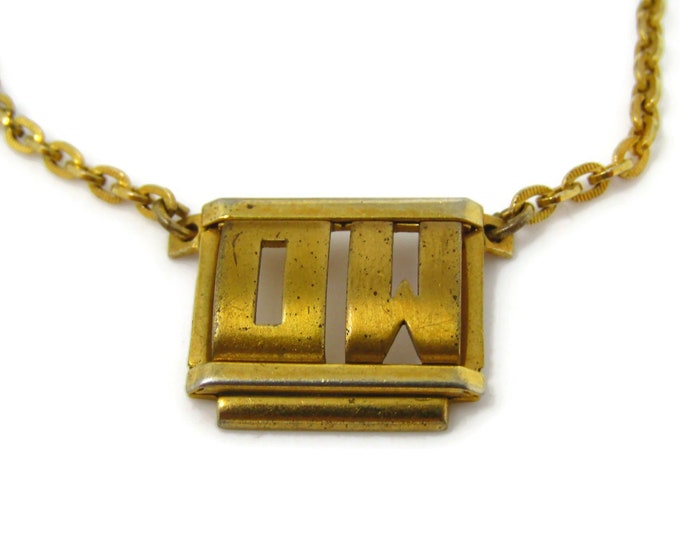 Letters OW Tie Clip Men's Vintage Tie Bar Gold Tone Art Deco Chain Design
