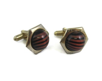 Red & Black Glass Dome Small Design Vintage Men's Cufflinks Jewelry