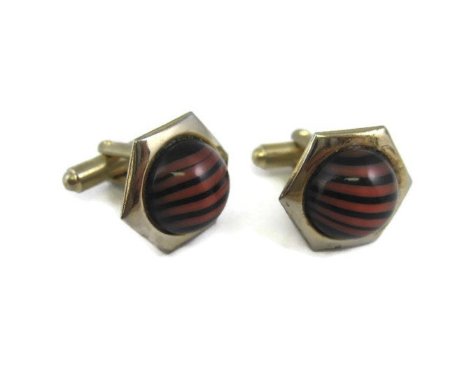 Red & Black Glass Dome Small Design Vintage Men's Cufflinks Jewelry