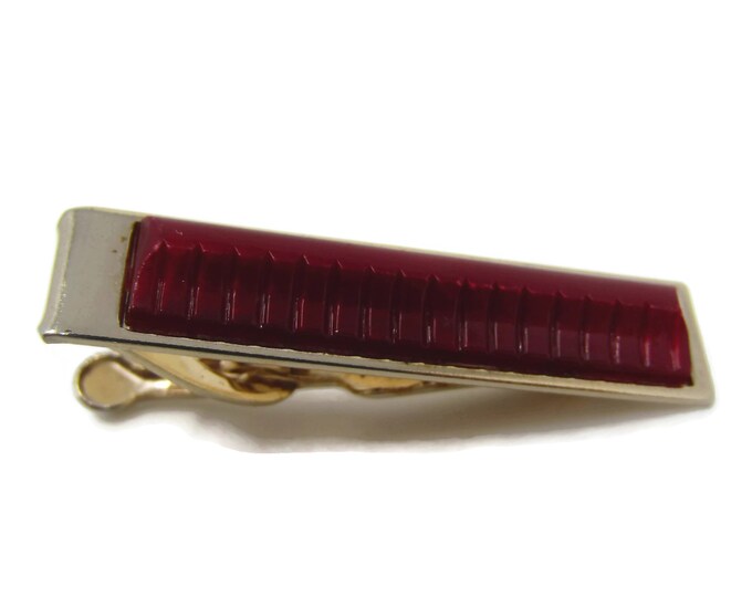 Vintage Tie Clip Tie Bar: Dark Red Accent