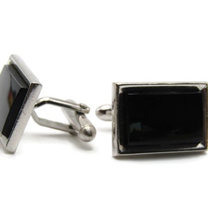 Rectangle Black Stone Inlay Cuff Links Men&#39;s Jewelry Silver Tone