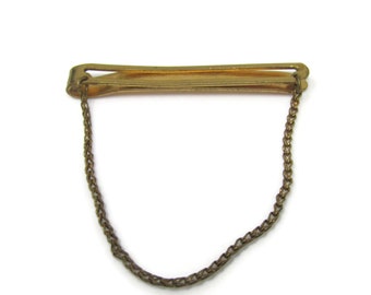 Vintage Gold Tone Chain Tie Clip - Open Bar Style