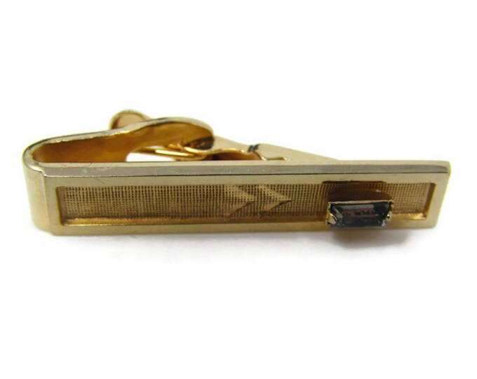 Smokey Jewel Tie Clip Vintage Tie Bar: Textured Gold Tone