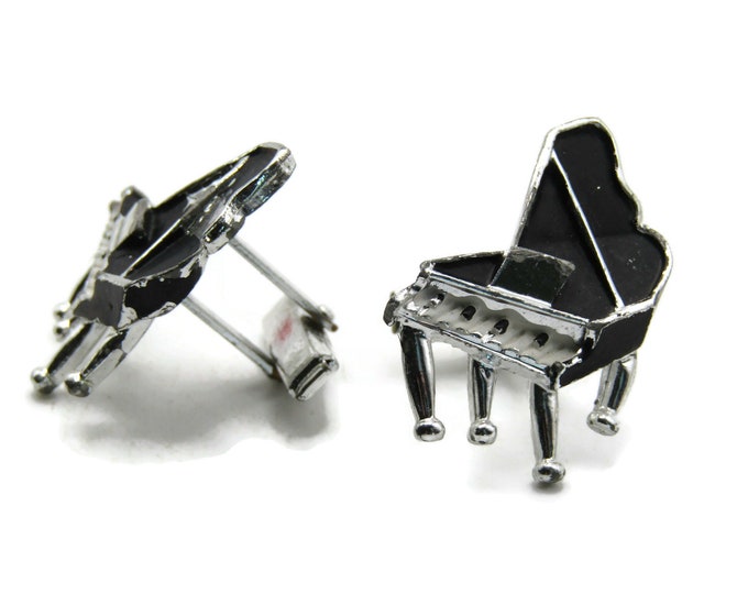 Grand Pianos Cuff Links Men's Jewelry Black And Silver Tone