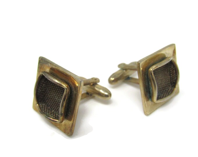 Mesh Center Industrial Cufflinks for Men: Vintage Gold Tone - Stand Out from the Crowd with Class