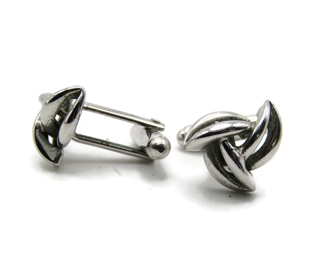Overlapping Leaf Floral Design Cuff Links Men's Jewelry Silver Tone