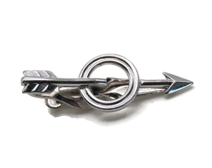Arrow And Circle Tie Clip Modernist Tie Bar Men's Jewelry Silver Tone