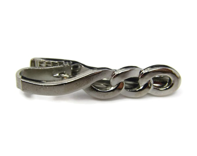 Vintage Tie Clip Tie Bar: Triple Twist Link Silver Tone Nice Design