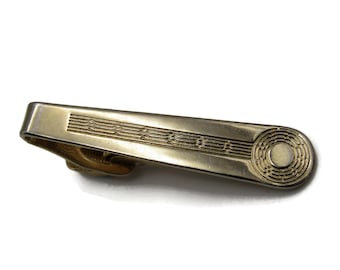Vintage Gold Tone Tie Clip: Geometric Lines & Circle Design