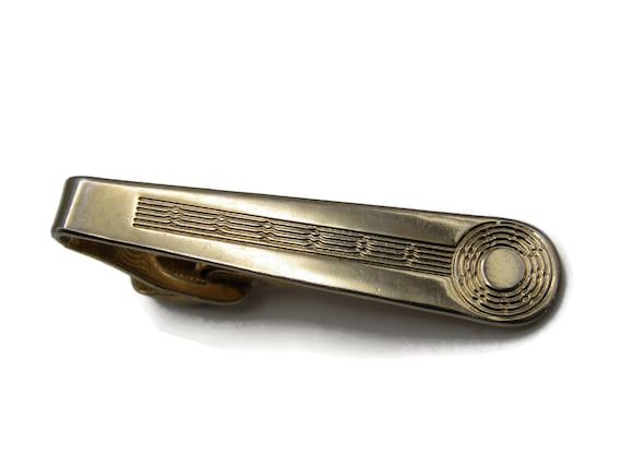 Vintage Gold Tone Tie Clip: Geometric Lines & Cir… - image 1