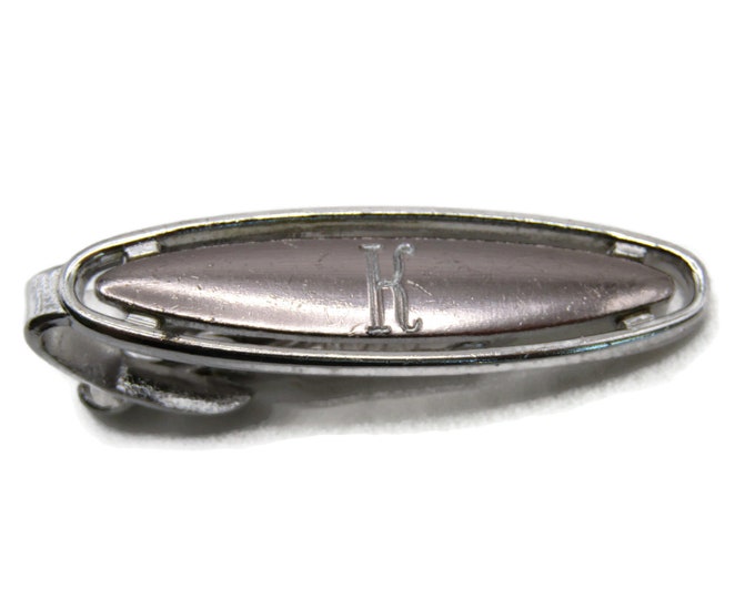 Oval K Letter Initial Monogram Tie Clip Tie Bar Men's Jewelry Silver Tone