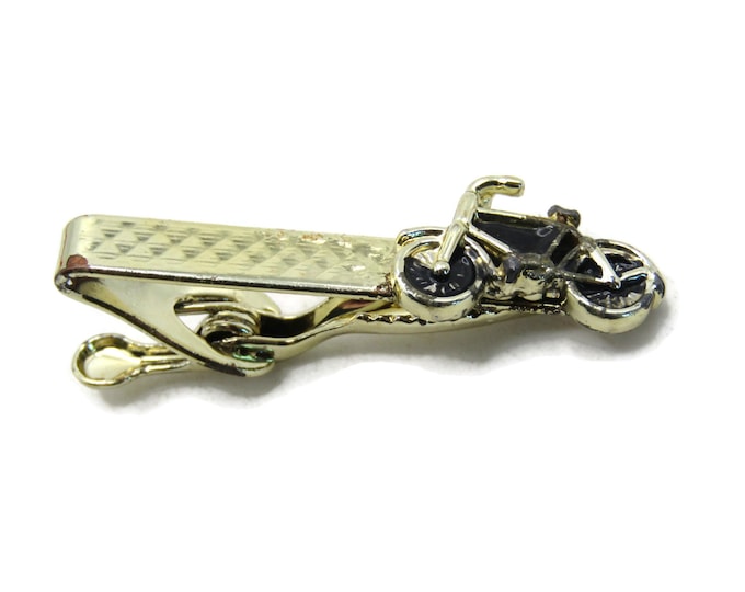 Bicycle And Textured Tie Bar Tie Clip Men's Jewelry Black & Gold Tone