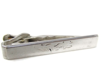 Fall Leaves Tie Clip Bar Silver Tone Vintage Men's Jewelry Nice Design