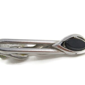 Black Accent Modernist Tie Clip Bar Silver Tone Vintage Men's Jewelry Nice Design
