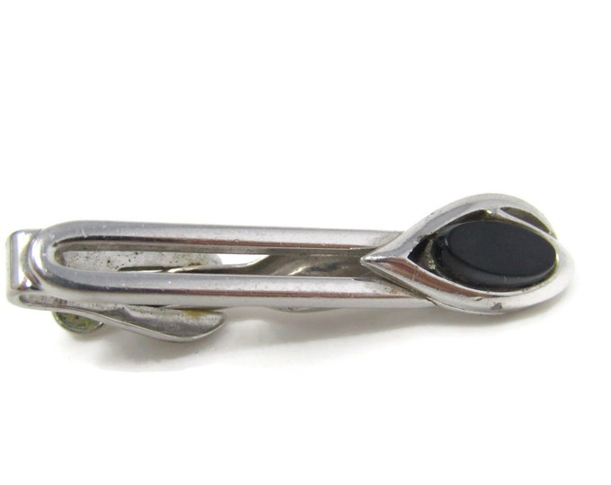 Black Accent Modernist Tie Clip Bar Silver Tone Vintage Men's Jewelry Nice Design