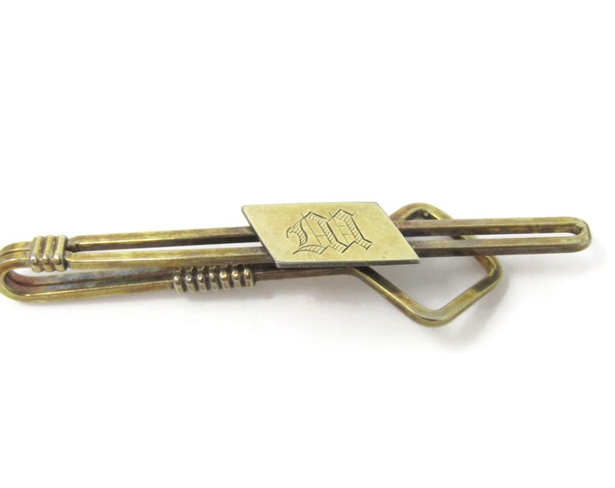 Letter M Initial Gorgeous Krementz Tie Clip Bar Gold Tone Vintage Men's Jewelry Nice Design