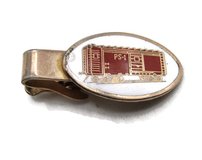 PS-1 White & Red Railcar Tie Clip Men's Jewelry Tie Bar Gold Tone