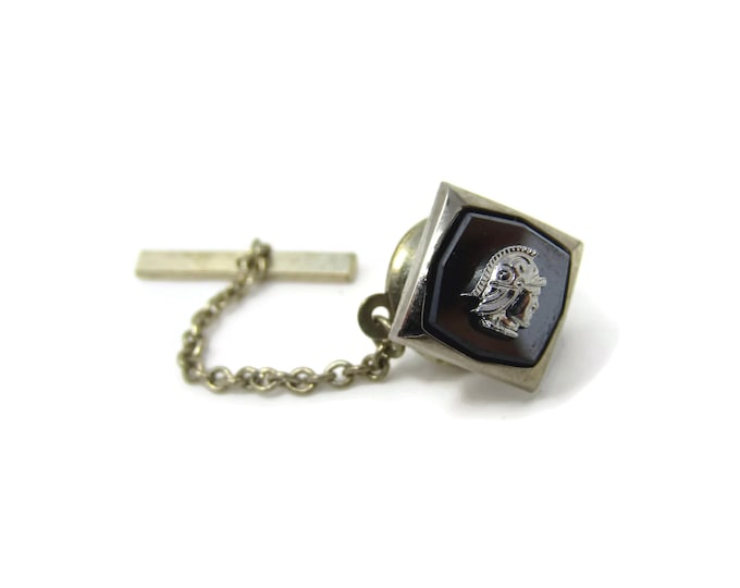 Vintage Tie Tack Tie Pin: Warrior Profile Hematite Setting