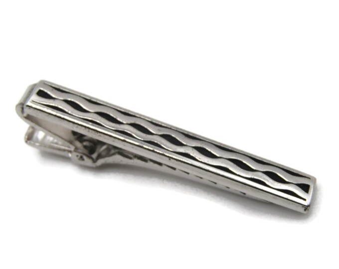 Silver Tone Wave Pattern Tie Clip Modernist Tie Bar Men's Jewelry