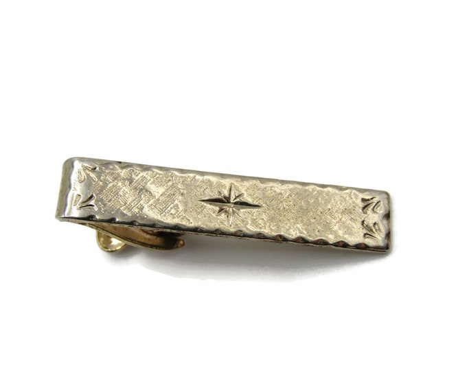 Star Etched Textured Scalloped Edging Classic Gold Tone Tie Clip Tie Bar Men's Jewelry