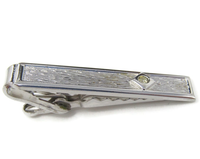Clear Jewel Wood Texture Tie Clip Tie Bar: Vintage Silver Tone - Stand Out from the Crowd with Class