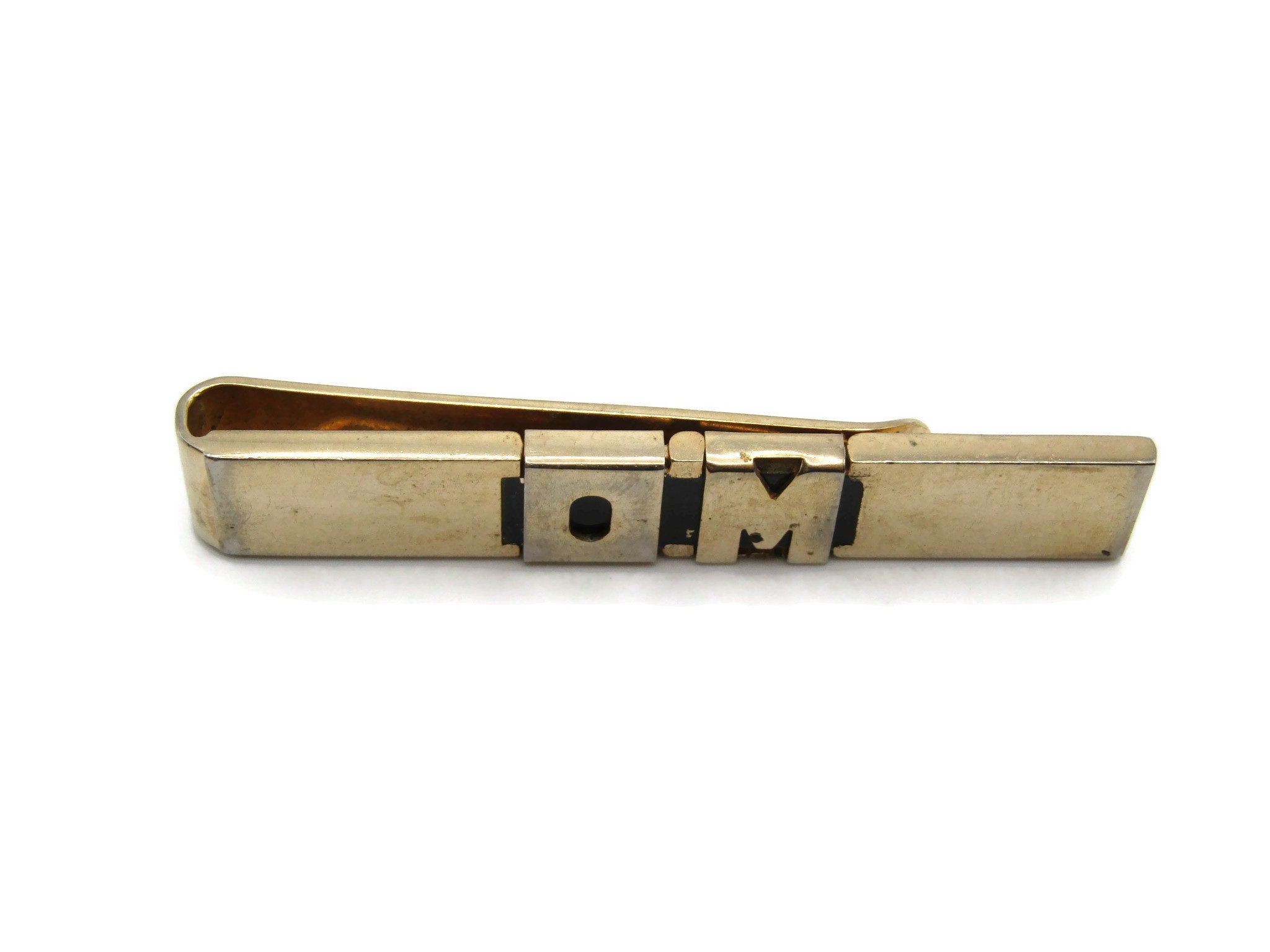 A Letter Initial Monogram Red Octogon Center Textured Gold Tone Tie Bar Tie Clip Men's Jewelry