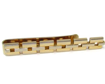 Large Chain Link Tie Clip Men's Vintage Tie Bar Gold Tone High Quality