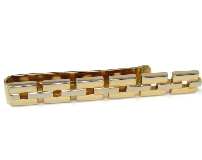 Large Chain Link Tie Clip Men's Vintage Tie Bar Gold Tone High Quality