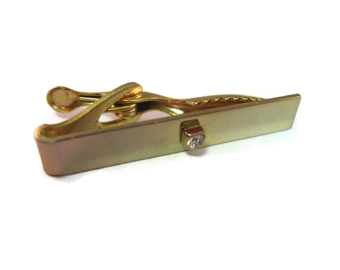 Vintage Men's Tie Bar Clip Jewelry: Nice Classic Gold Tone Clear Jewel Design