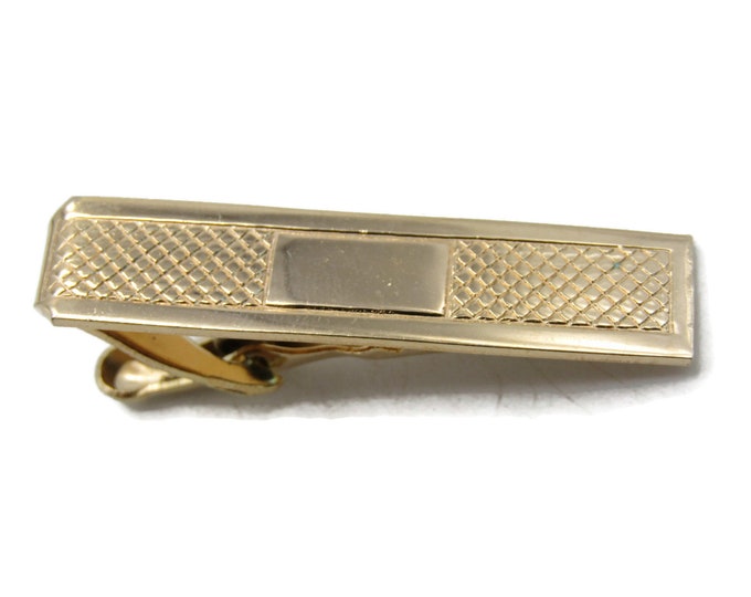 Textured Rectangle Center Tie Clip Modernist Tie Bar Men's Jewelry Gold Tone