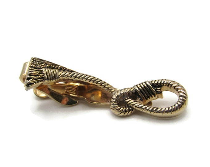 Tied Rope Theme Rancher Style Tie Clip Tie Bar Gold Tone Men's Jewelry